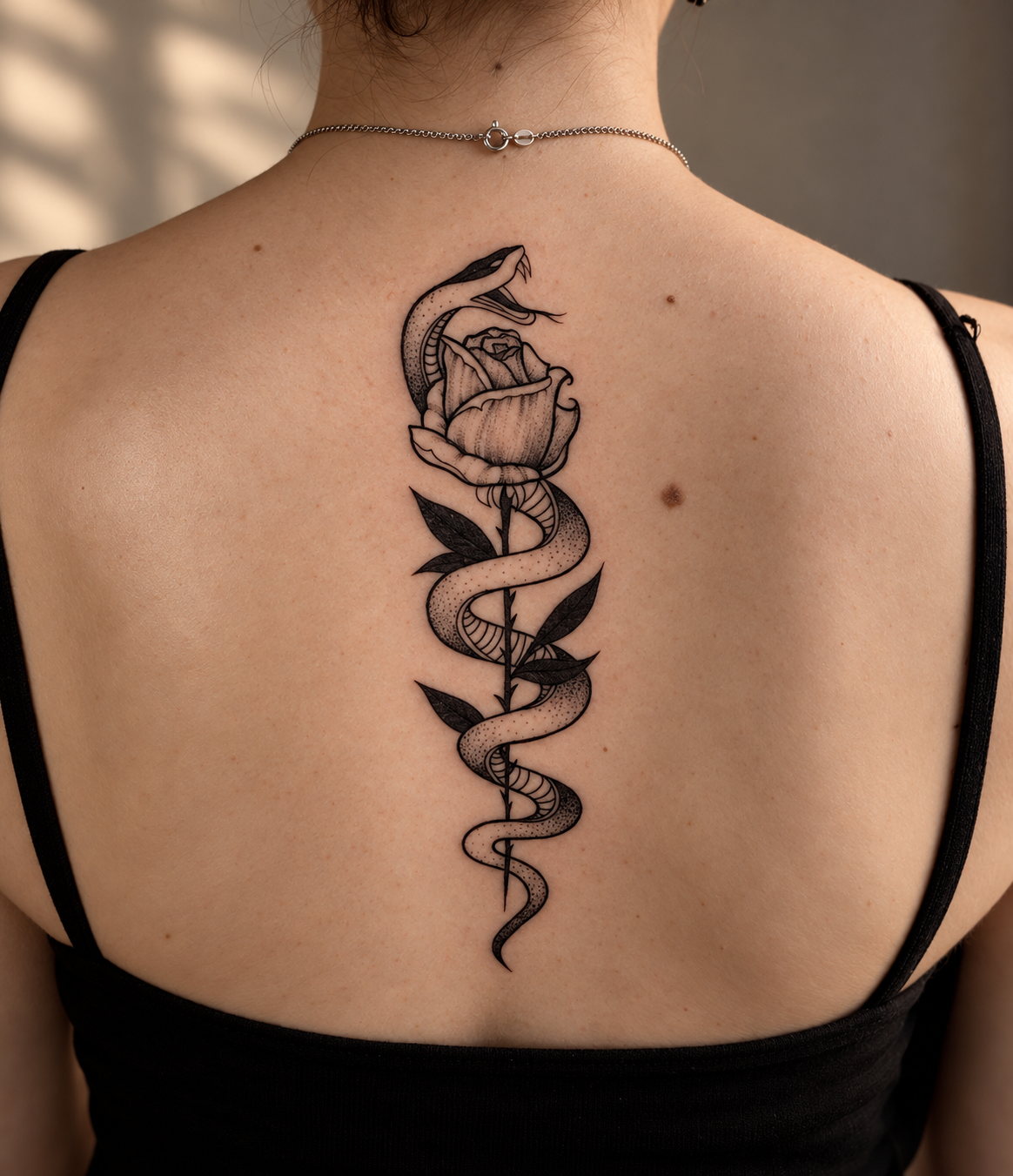 Serpente arrotolato a una rosa